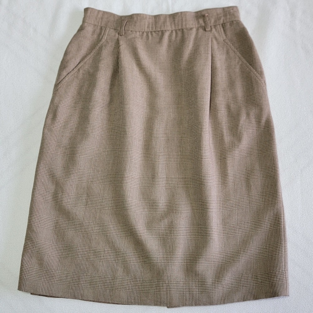 VTG 90s Liz Claiborne Pencil Skirt Brown Glen Plaid Size S Academia Professional